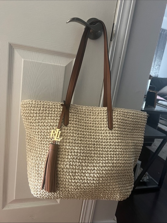 Ralph Lauren Handbags - Ralph Lauren Natural Straw Tote with Tan Leather Handles